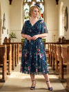 Petite Victoria Navy Pink Angel Sleeve Mesh Long Midi Dress