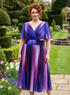 Petite Victoria Blue Purple Ikat Angel Sleeve Mesh Long Midi Dress