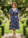Petite Victoria Navy Spot Floral Angel Sleeve Mesh Long Midi Dress