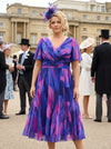 Petite Victoria Blue Pink Brush Angel Sleeve Mesh Long Midi Dress