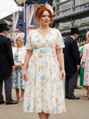 Petite Victoria Cream Multi Flower Angel Sleeve Mesh Midi Dress