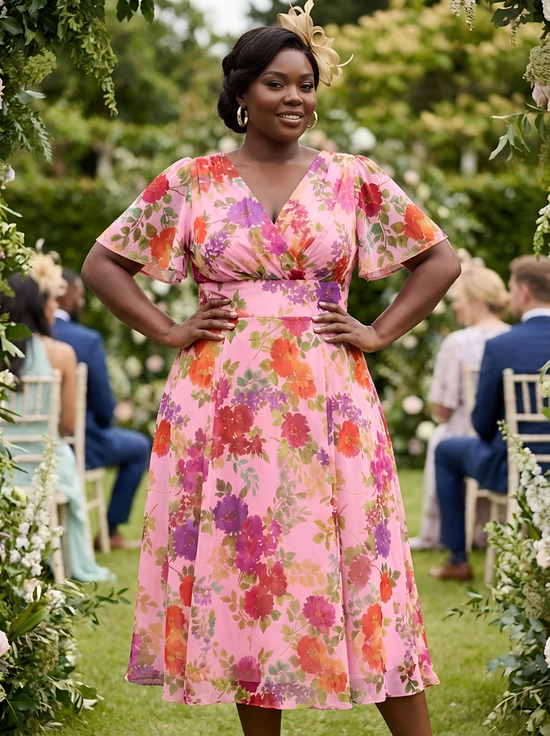 Victoria Pink Orange Multi Angel Sleeve Mesh Long Midi Dress