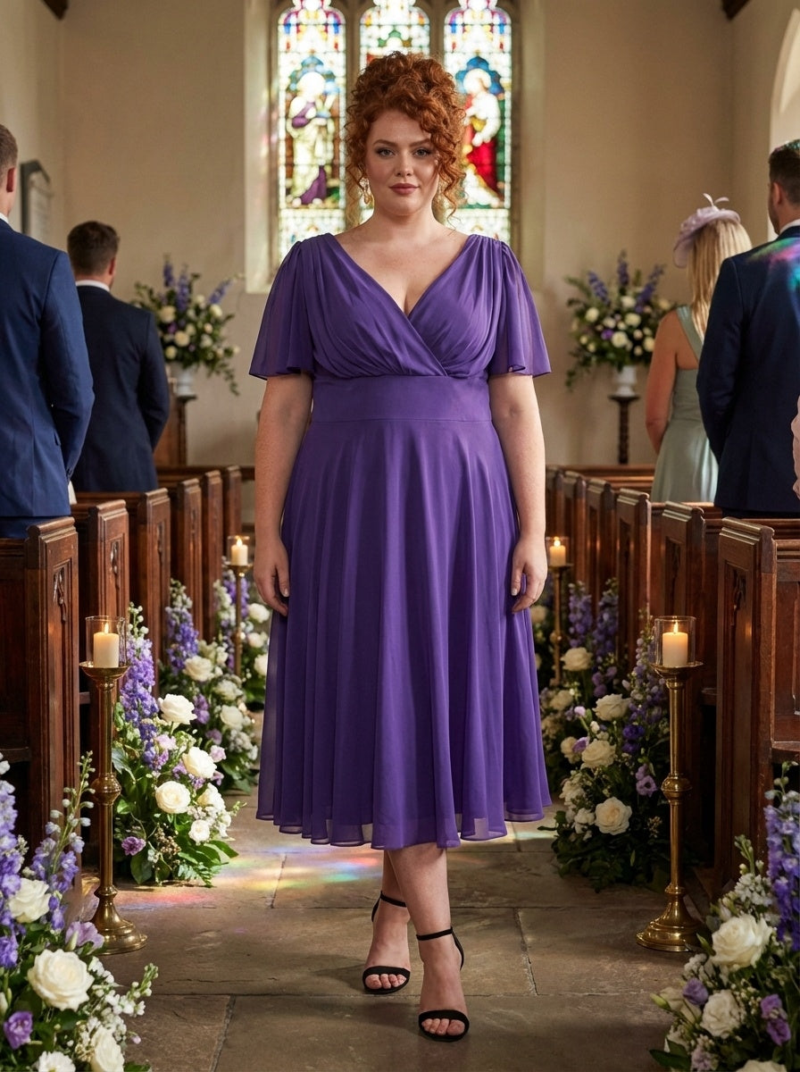 Victoria Purple Angel Sleeve Mesh Midi Dress – Scarlett & Jo