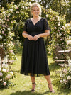 Victoria Solid Black Angel Sleeve Mesh Midi Dress