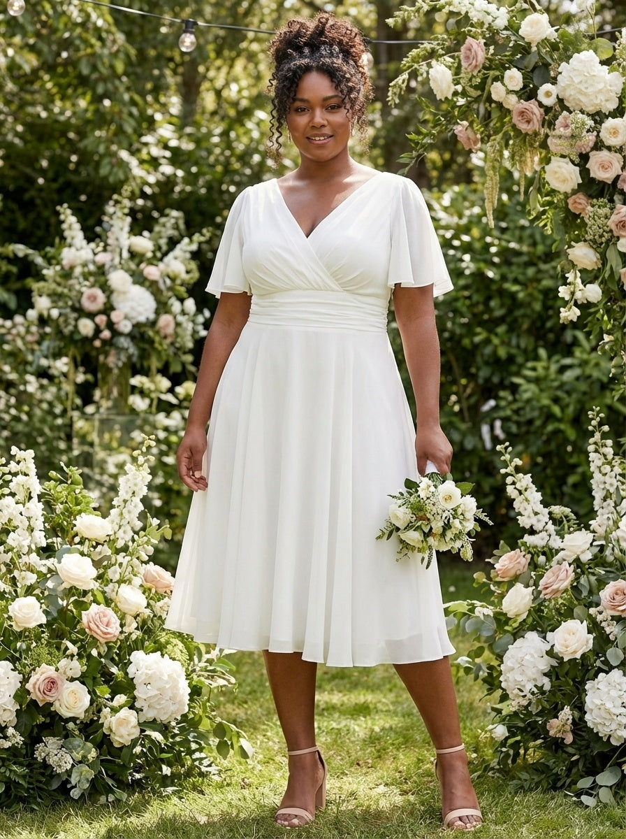 Victoria Solid Ivory Angel Sleeve Mesh Midi Dress