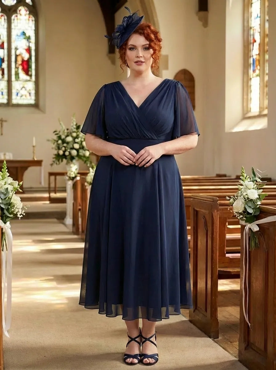 navy blue petite dresses with sleeves Victoria Solid Angel Sleeve Mesh Midi Dress – Scarlett & Jo Royal Blue Sparkly Princess Item Package Quantity::20 Designed to flatter at YGroup_MD2754