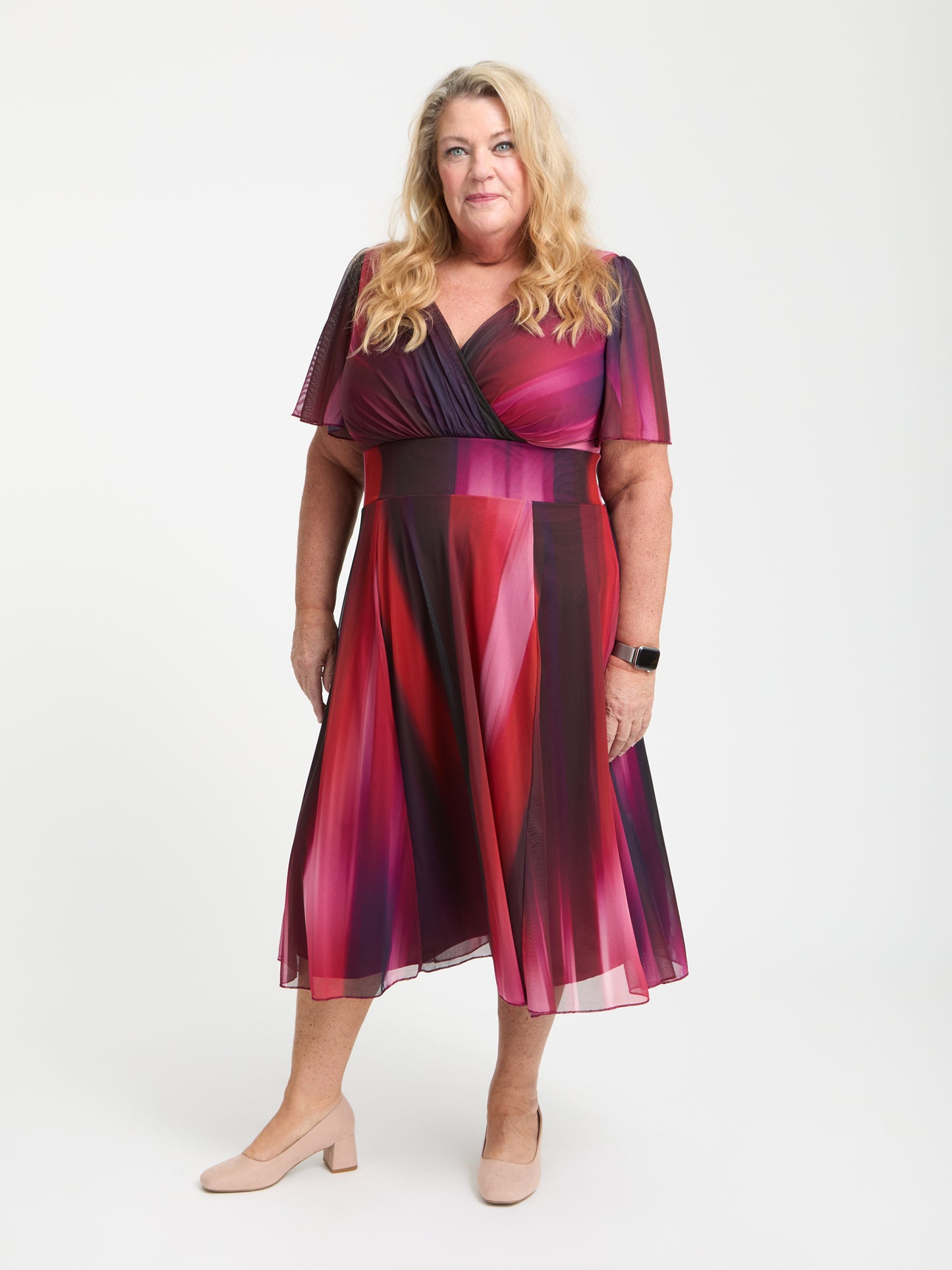 Petite Victoria Mulberry Ombre Angel Sleeve Mesh Long Midi Dress