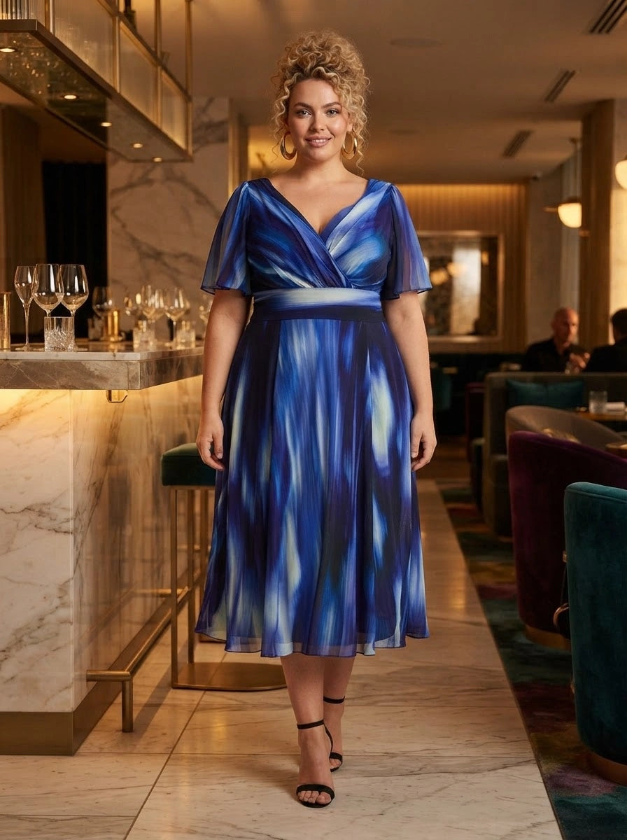 Victoria Blue Ikat Angel Sleeve Mesh Long Midi Dress – Scarlett & Jo