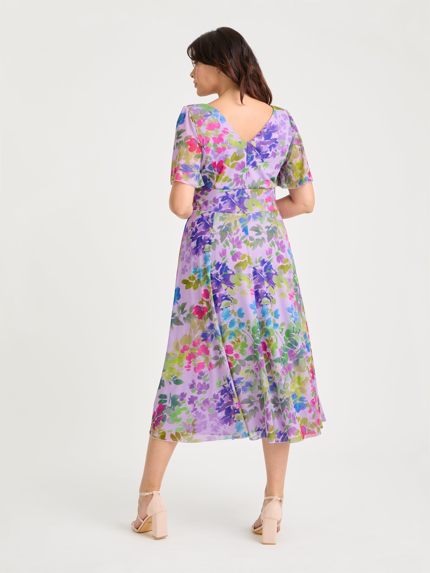 Victoria Lilac Multi Angel Sleeve Mesh Long Midi Dress