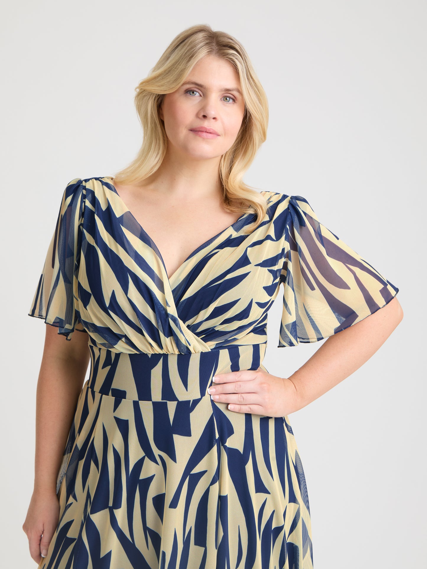 Victoria Marine Ivory Angel Sleeve Mesh Long Midi Dress