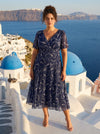 Victoria Navy Ivory Angel Sleeve Mesh Long Midi Dress