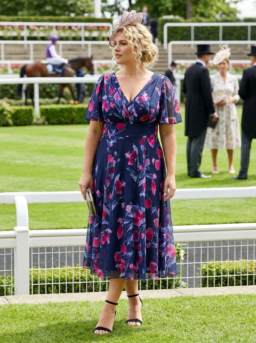 dark blue dress with pink flowers Kennedy Blue
