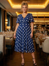 Victoria Navy Spot Angel Sleeve Mesh Long Midi Dress