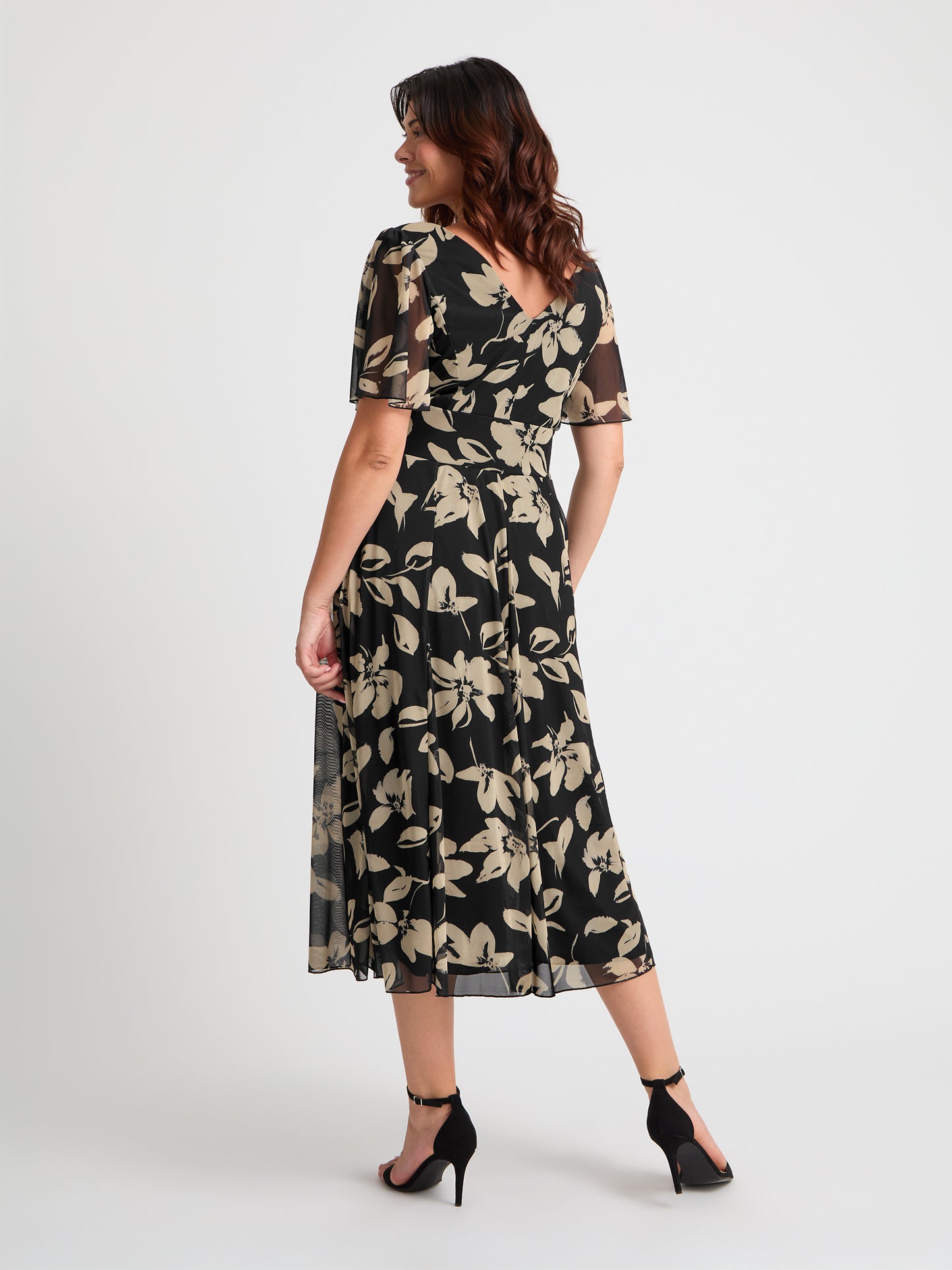 Victoria Black Cream Angel Sleeve Mesh Long Midi Dress