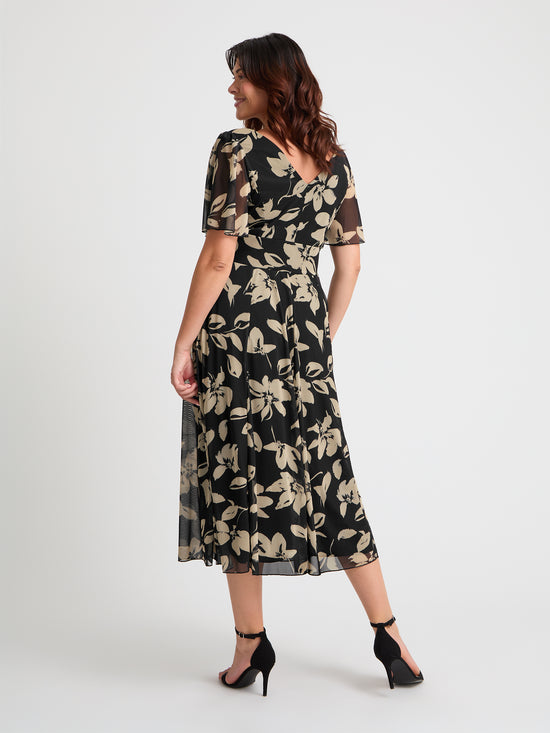 Victoria Black Cream Angel Sleeve Mesh Long Midi Dress