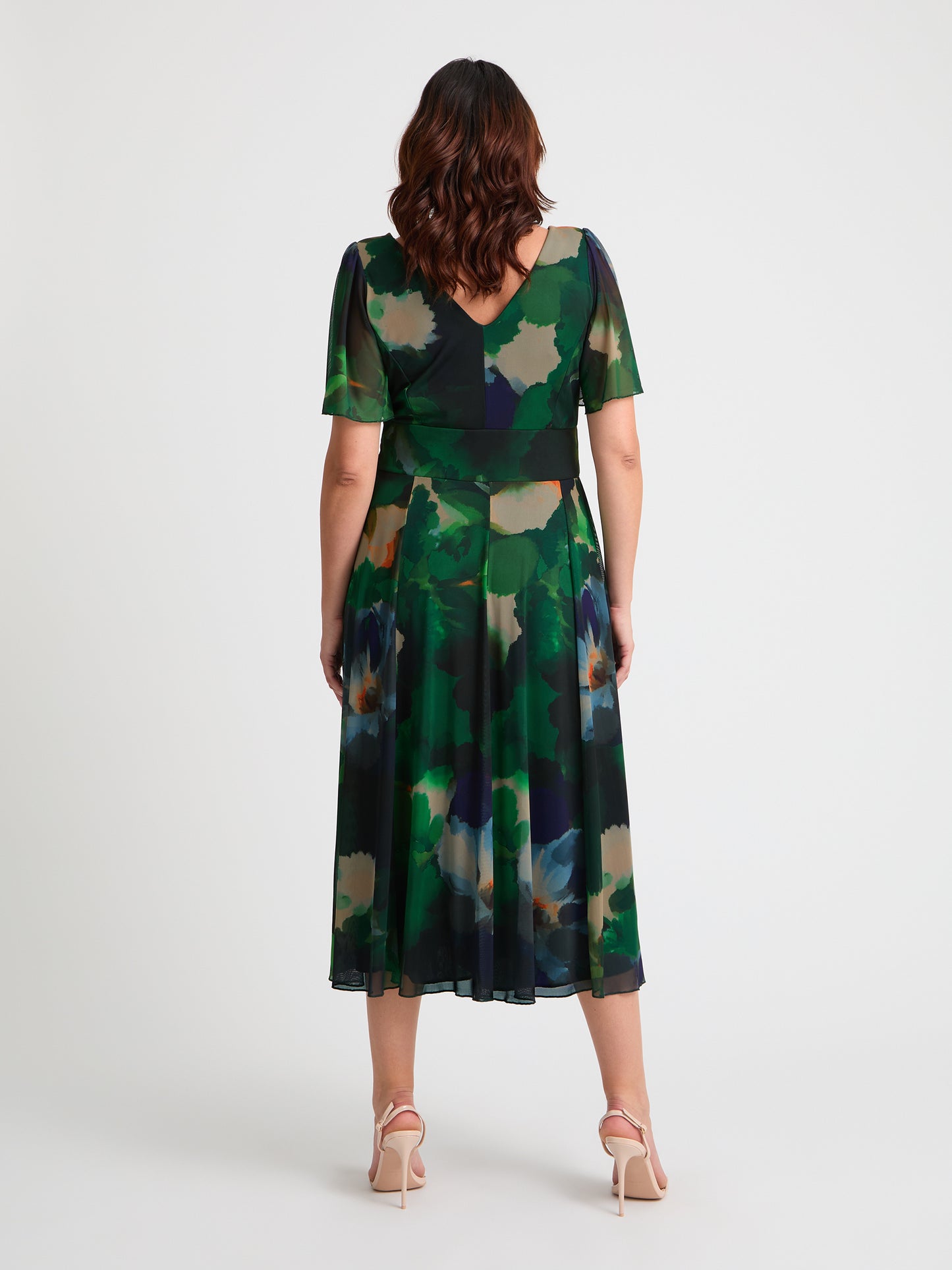 Victoria Green Blue Angel Sleeve Mesh Long Midi Dress