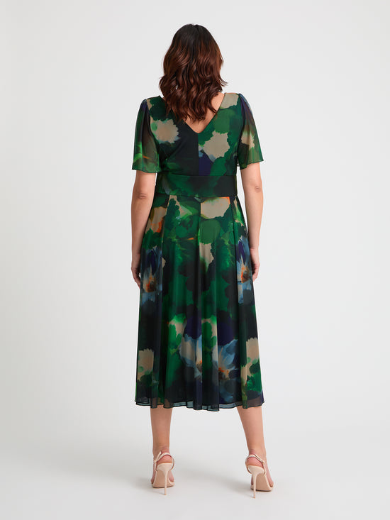 Victoria Green Blue Angel Sleeve Mesh Long Midi Dress