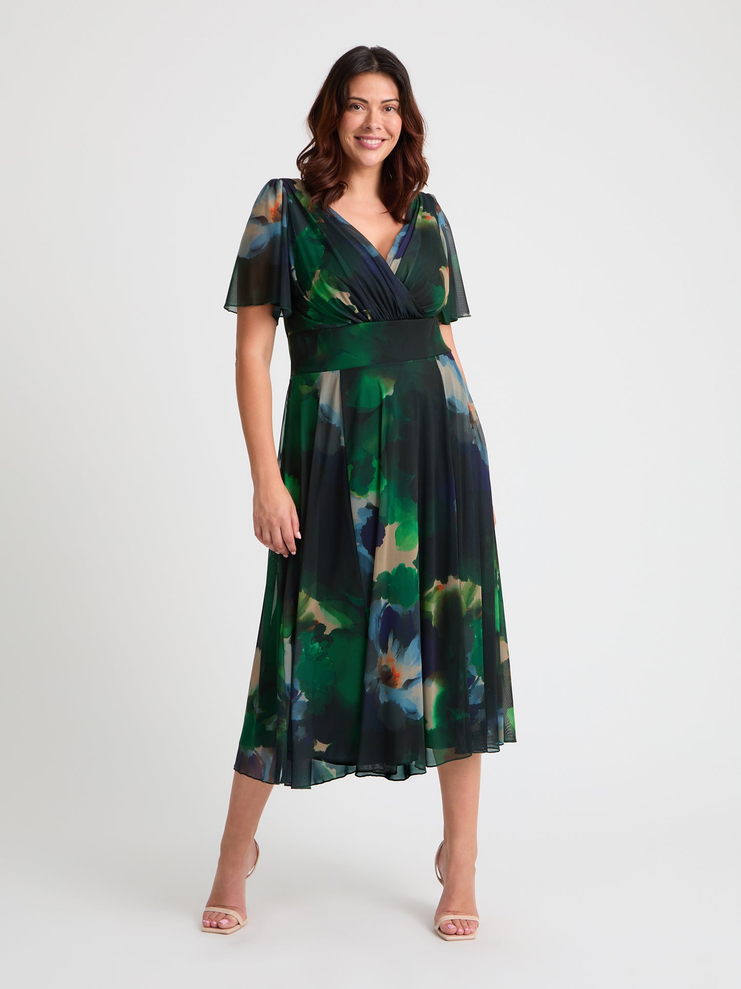 Victoria Green Blue Angel Sleeve Mesh Long Midi Dress