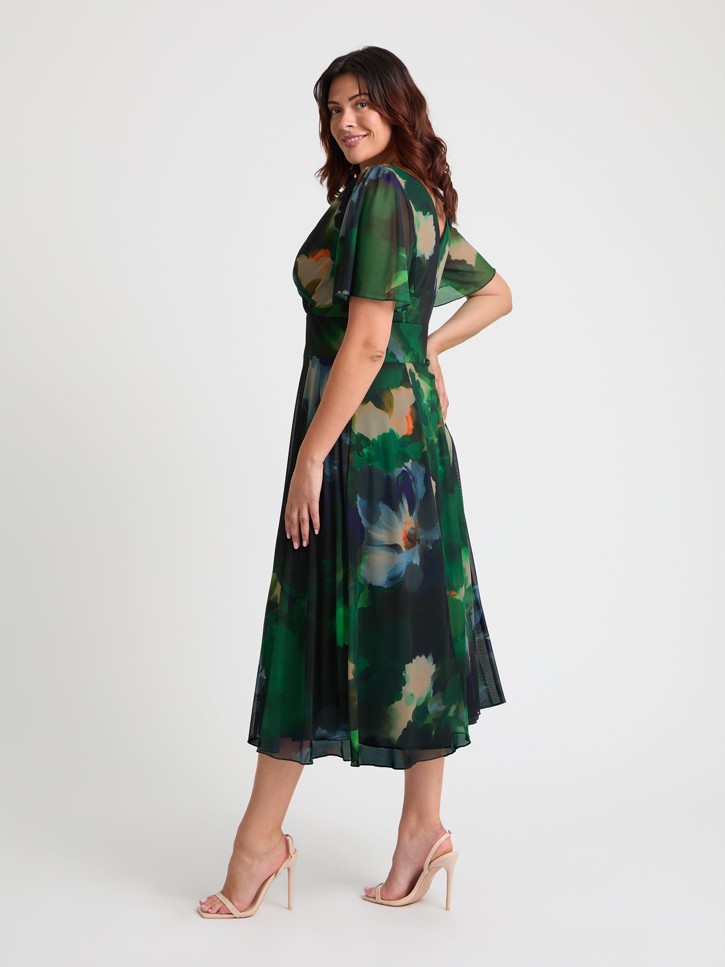 Victoria Green Blue Angel Sleeve Mesh Long Midi Dress