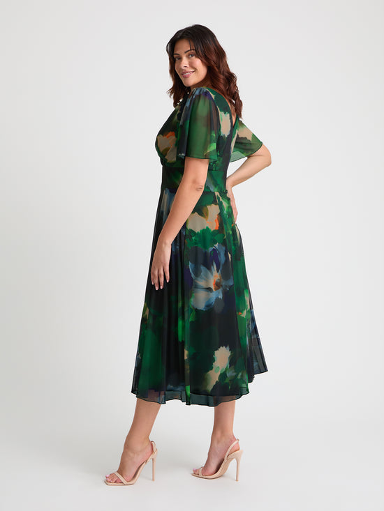 Victoria Green Blue Angel Sleeve Mesh Long Midi Dress