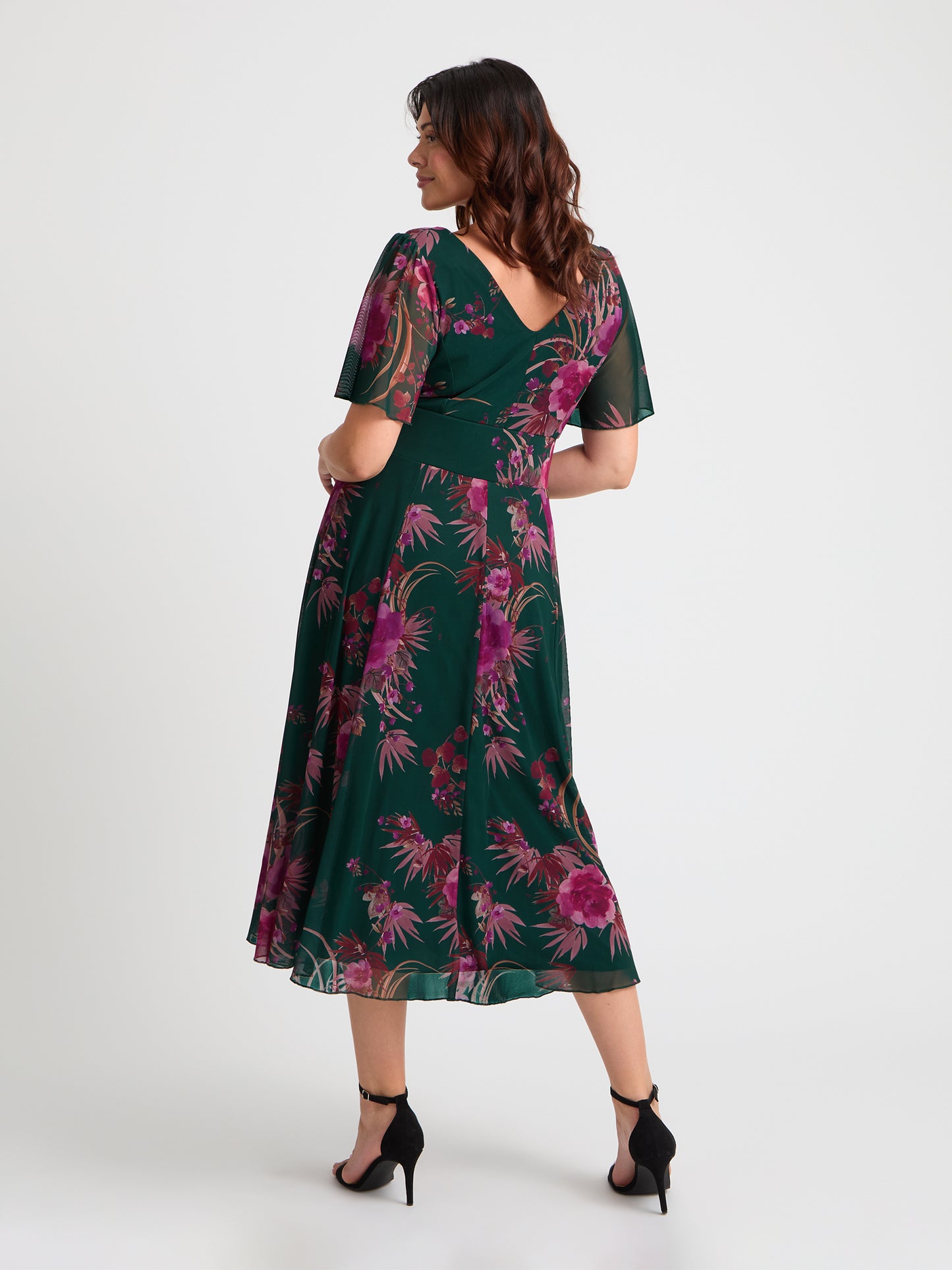 Victoria Green Pink Angel Sleeve Mesh Long Midi Dress