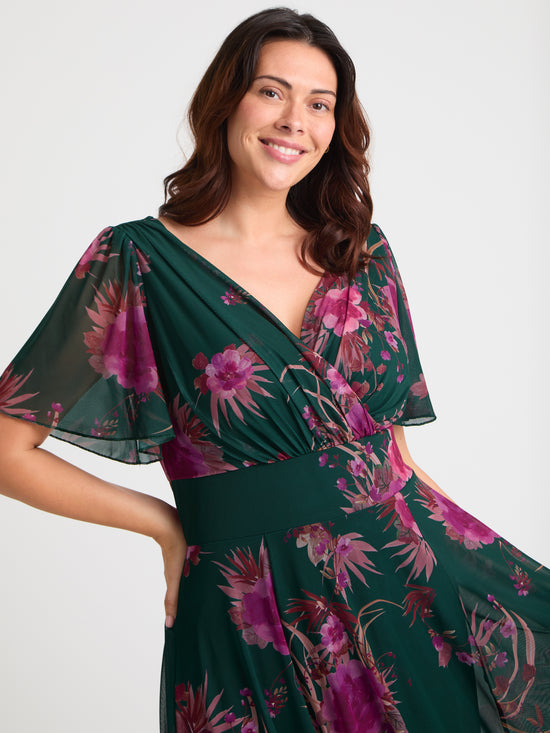 Victoria Green Pink Angel Sleeve Mesh Long Midi Dress