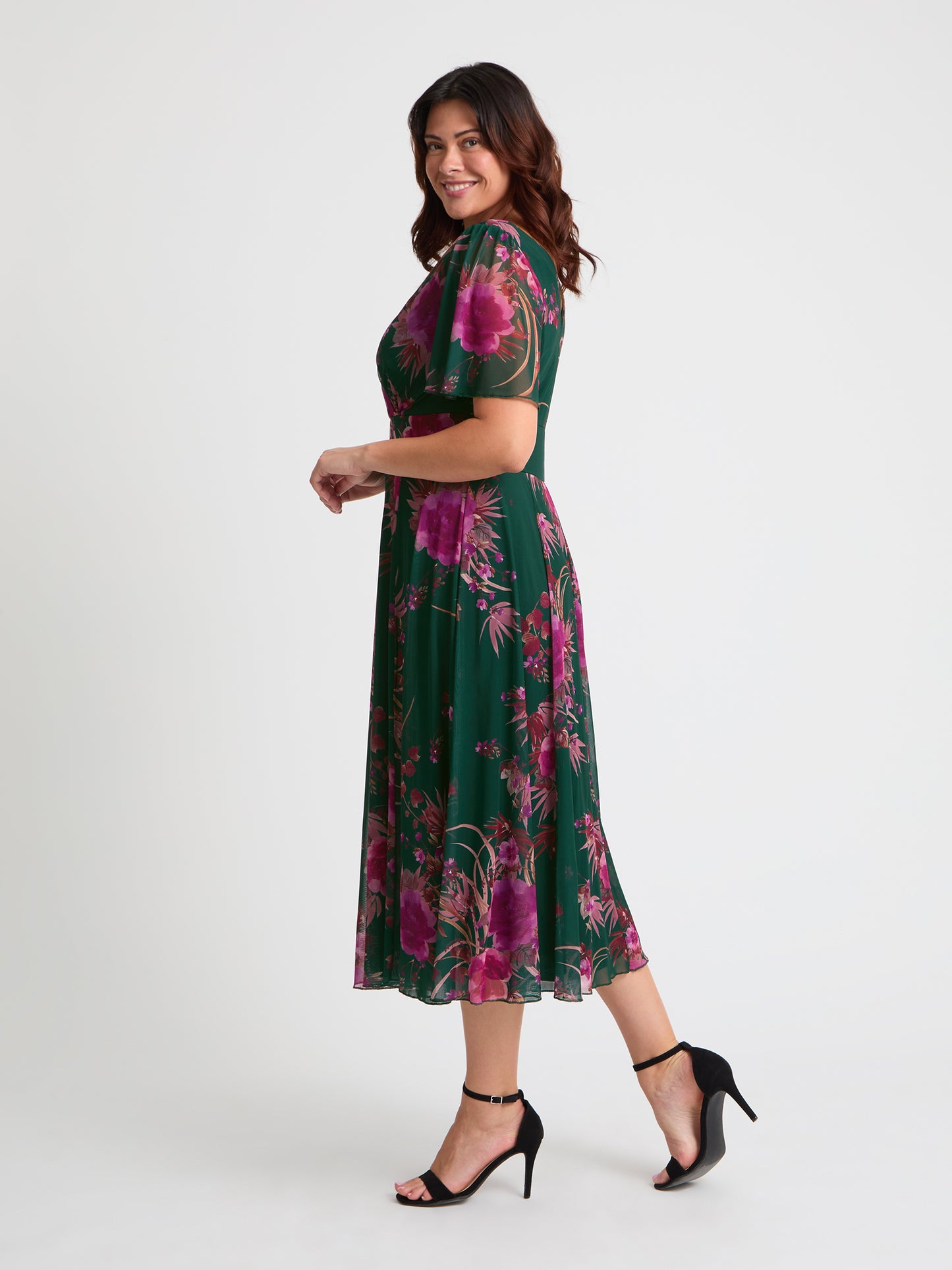 Victoria Green Pink Angel Sleeve Mesh Long Midi Dress