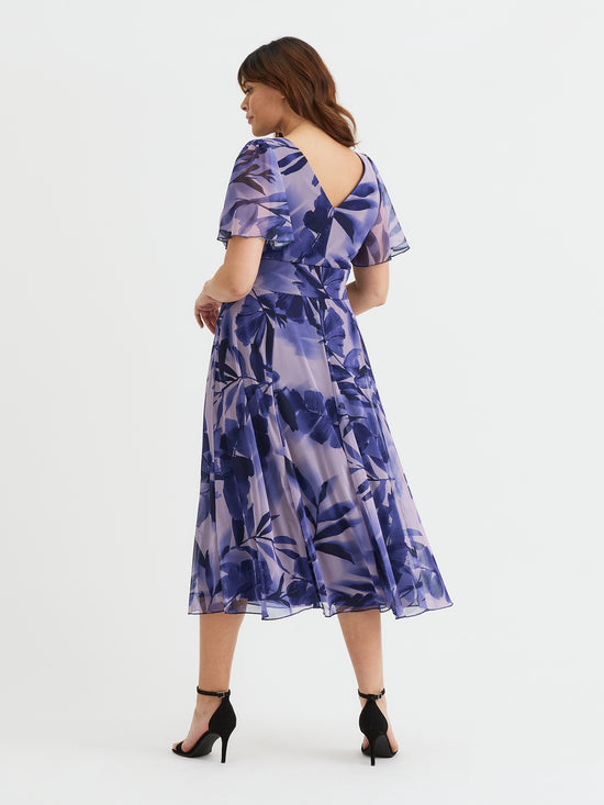 Victoria Indigo Rose Angel Sleeve Mesh Long Midi Dress