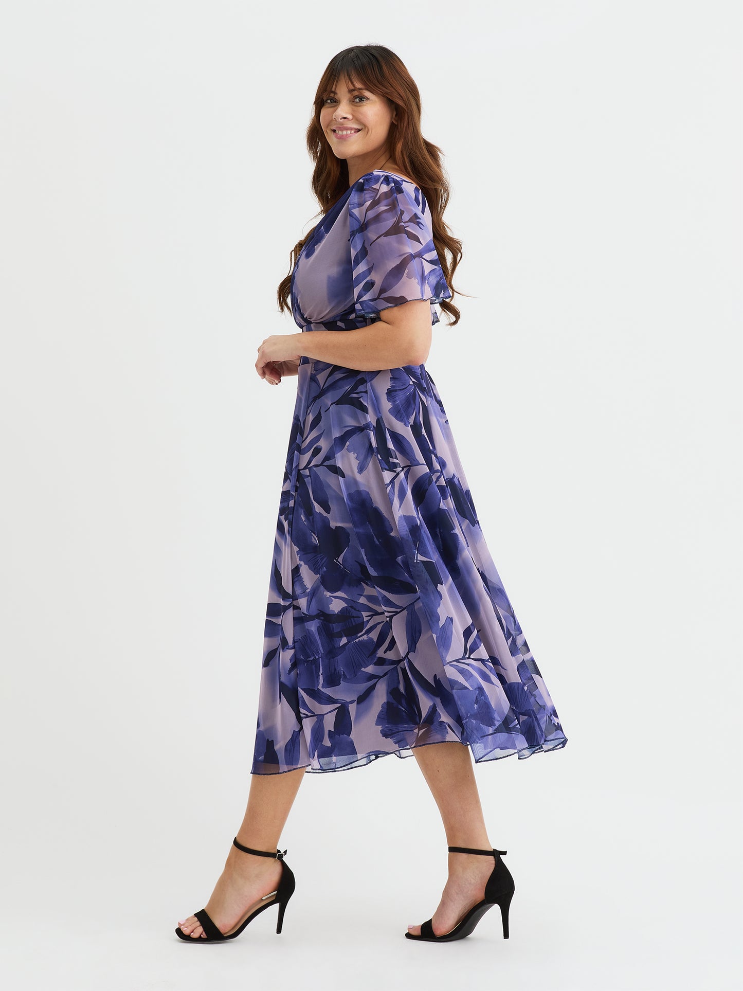 Victoria Indigo Rose Angel Sleeve Mesh Long Midi Dress