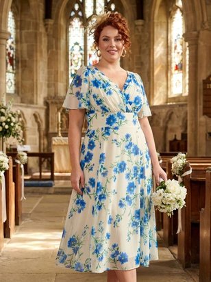 Victoria Ivory Blue Angel Sleeve Mesh Long Midi Dress