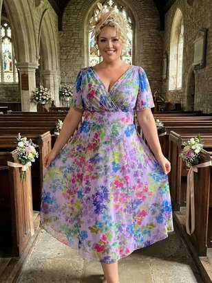 Victoria Lilac Multi Angel Sleeve Mesh Long Midi Dress