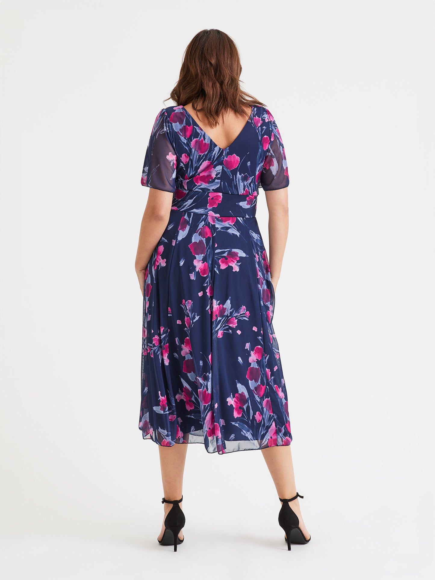 Victoria Navy Pink Floral Angel Sleeve Mesh Long Midi Dress Scarlett & Jo Victoria Navy Pink Floral Angel Sleeve Mesh Long Midi Dress Scarlett & Jo