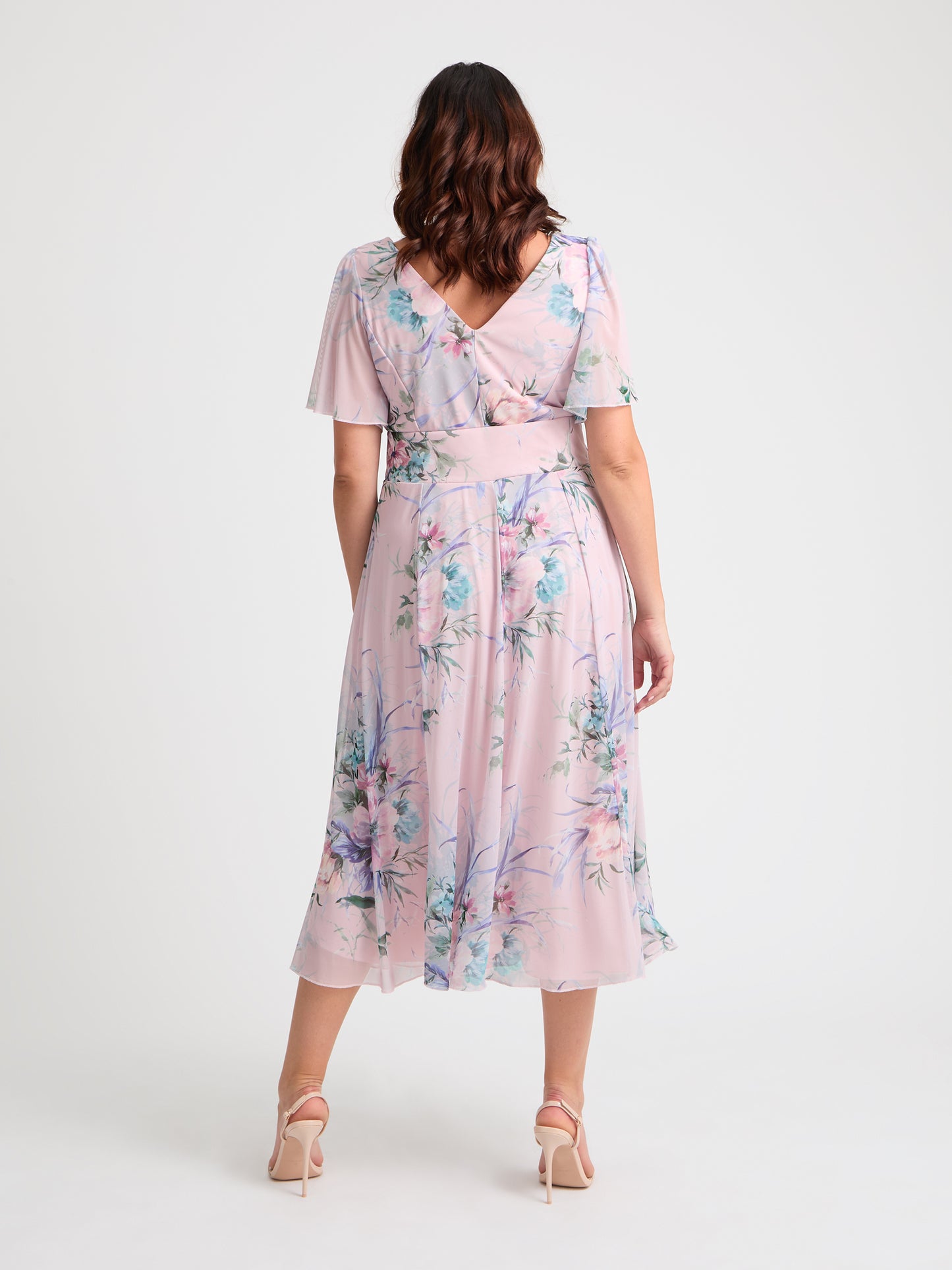 Victoria Pink Grey Angel Sleeve Mesh Long Midi Dress