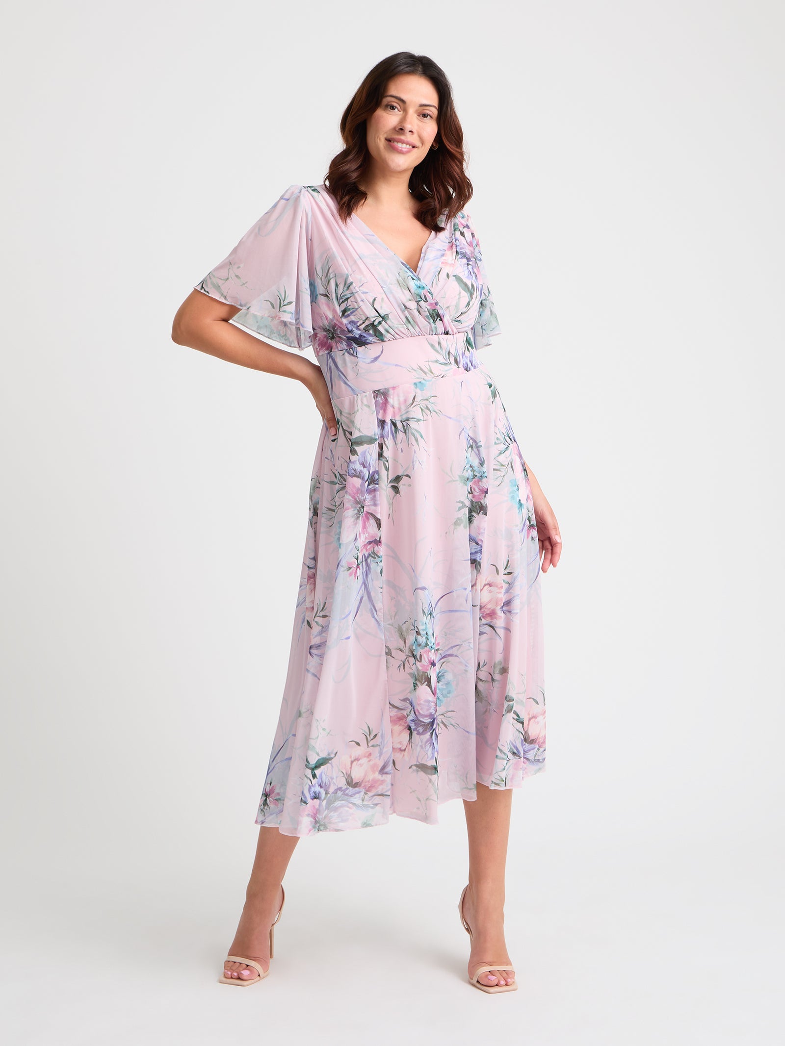 Victoria Pink Grey Angel Sleeve Mesh Long Midi Dress – Scarlett & Jo