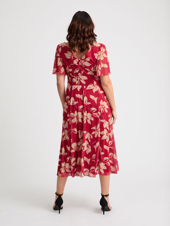 Tilly Red Cream Angel Sleeve Sweetheart Dress