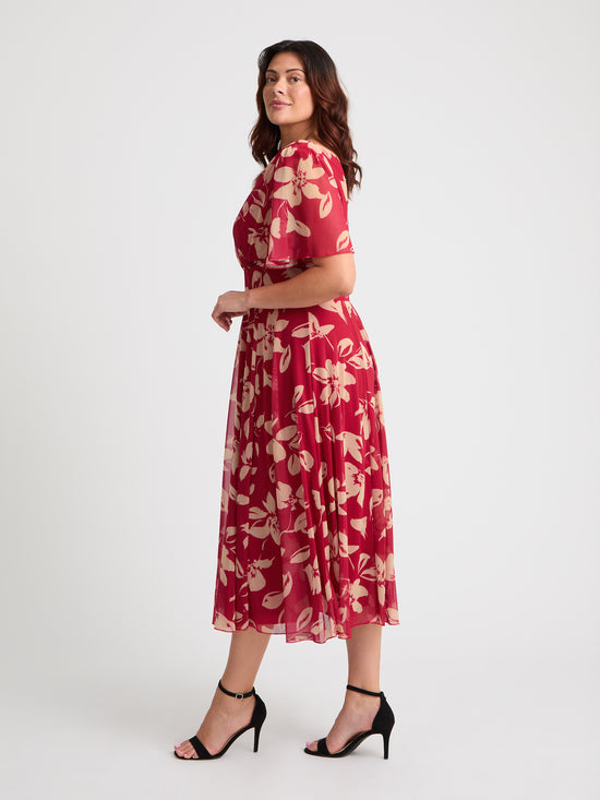 Victoria Red Cream Angel Sleeve Mesh Long Midi Dress