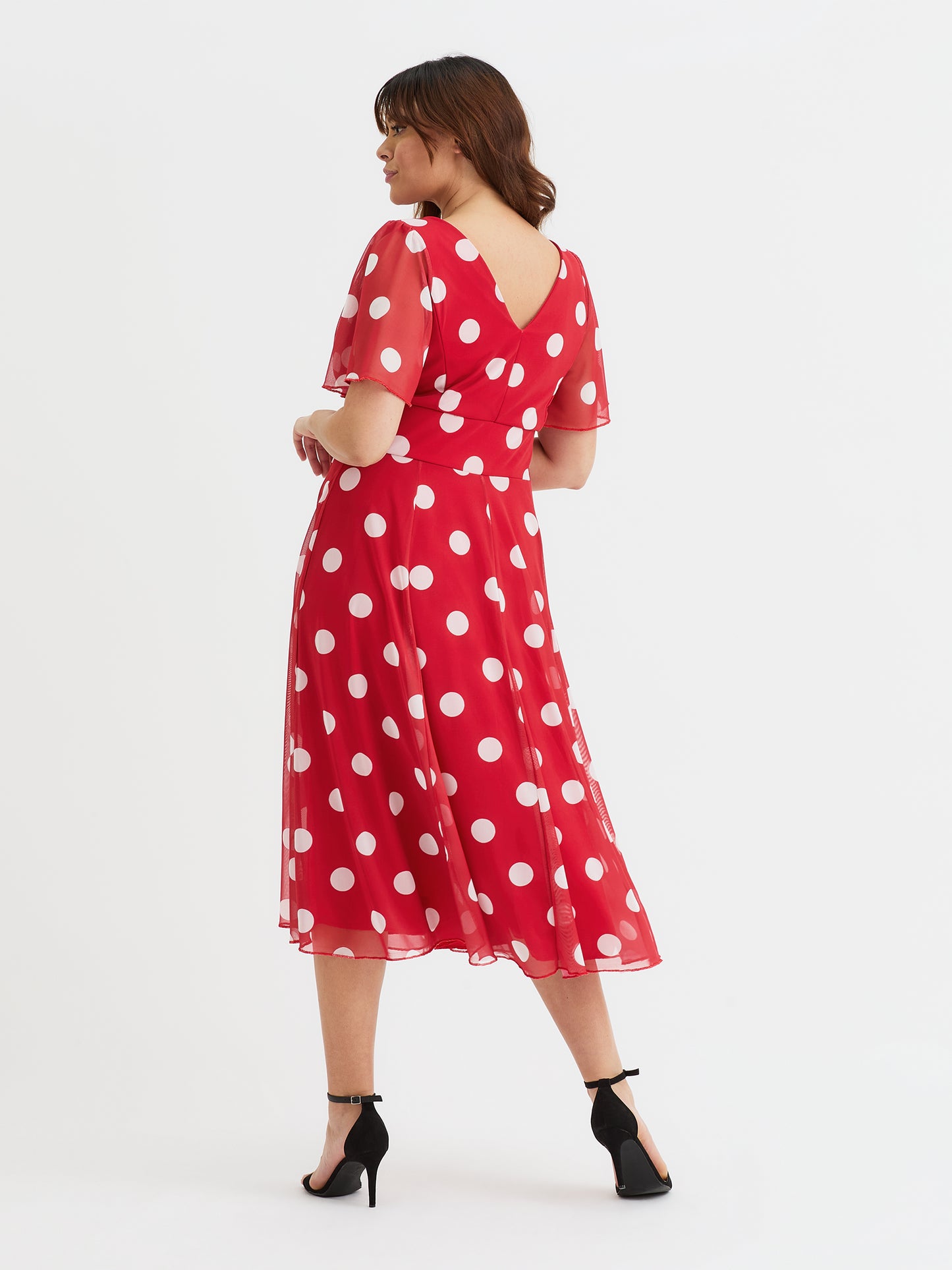 Victoria Red Spot Angel Sleeve Mesh Long Midi Dress