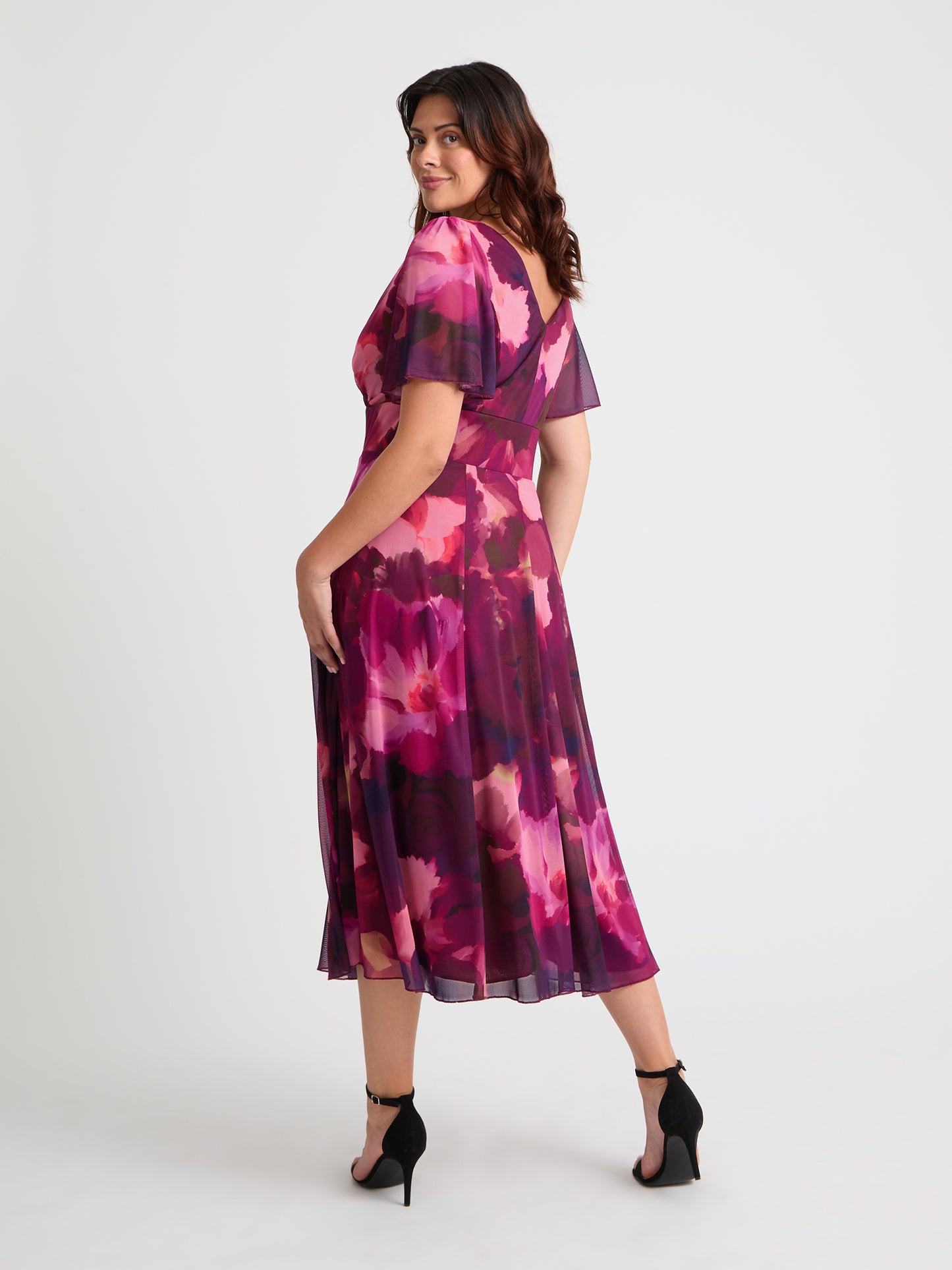 Victoria Wine Pink Angel Sleeve Mesh Long Midi Dress