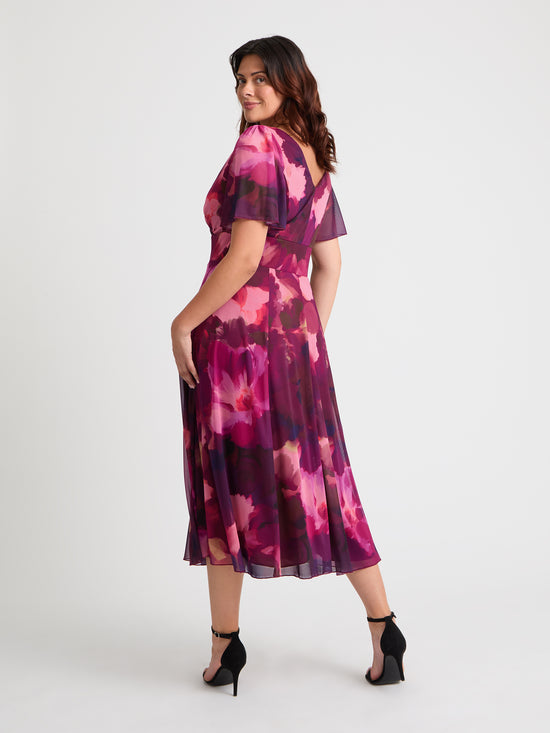 Victoria Wine Pink Angel Sleeve Mesh Long Midi Dress