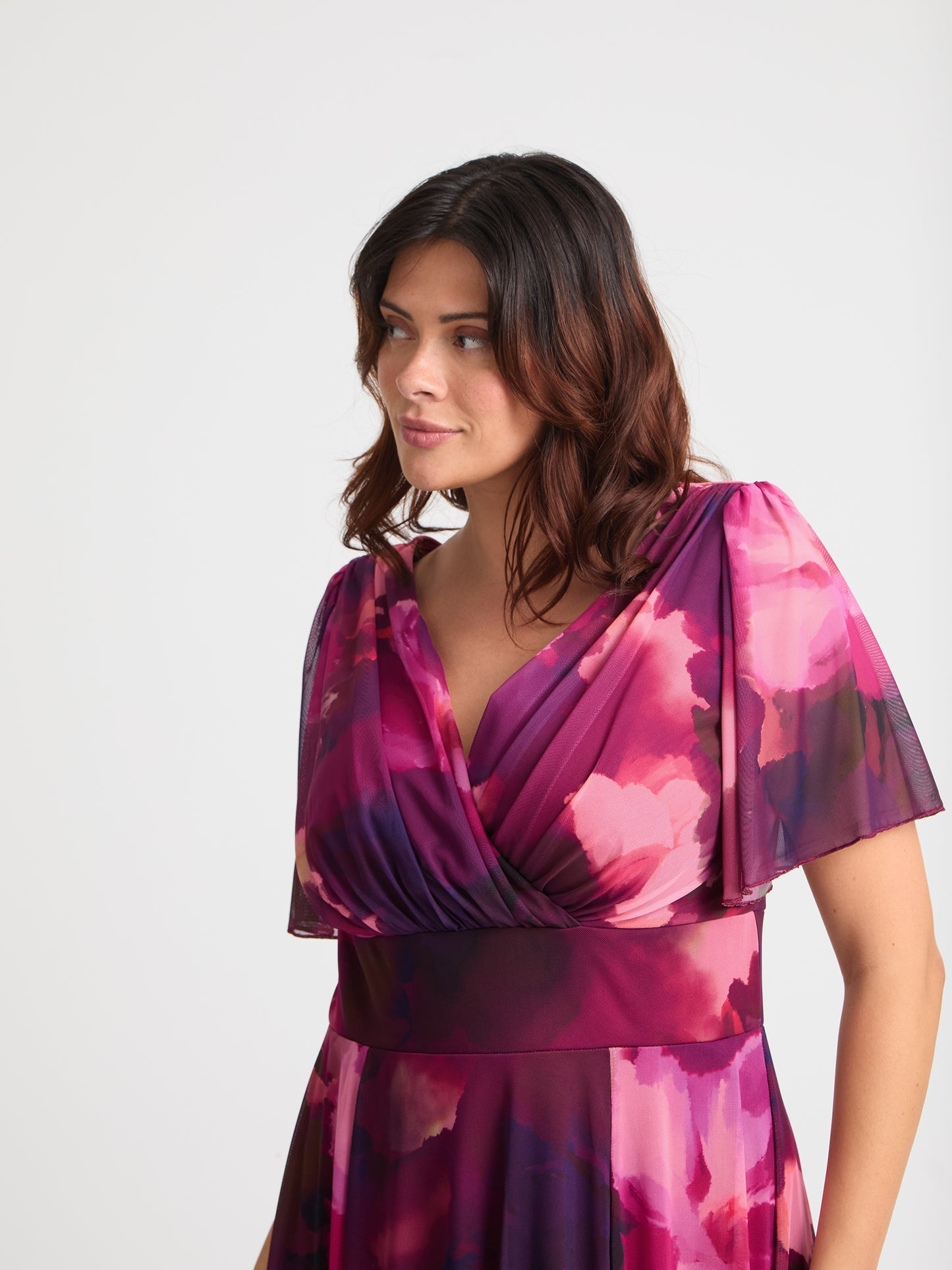 Victoria Wine Pink Angel Sleeve Mesh Long Midi Dress