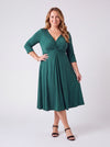 Petite Claudia Dark Green Peach Touch Jersey Knot Front Dress