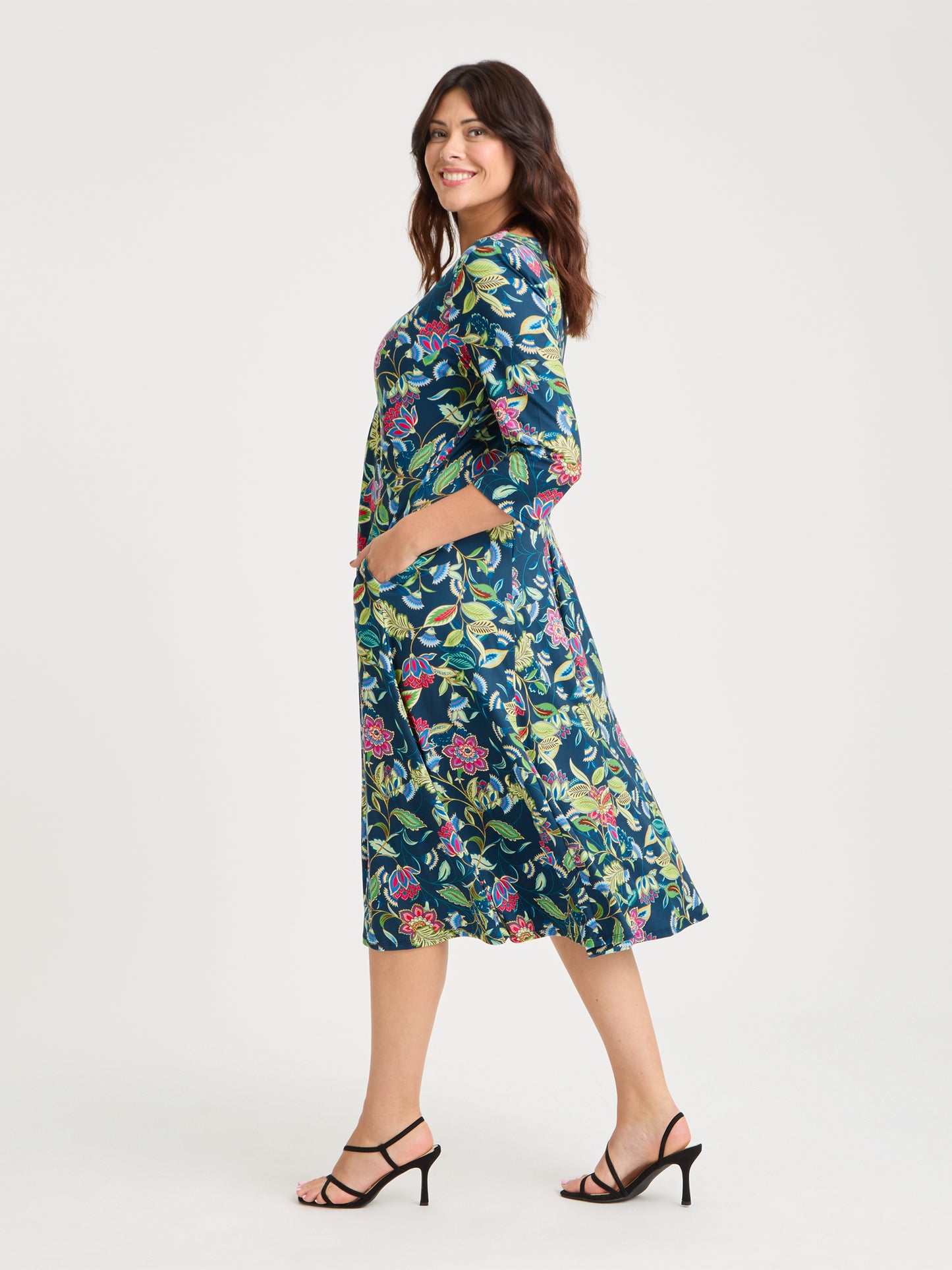 Claudia Green Multi Leaf Jersey Knot Front Dress