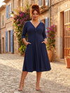 Claudia Navy Peach Touch Jersey Knot Front Dress