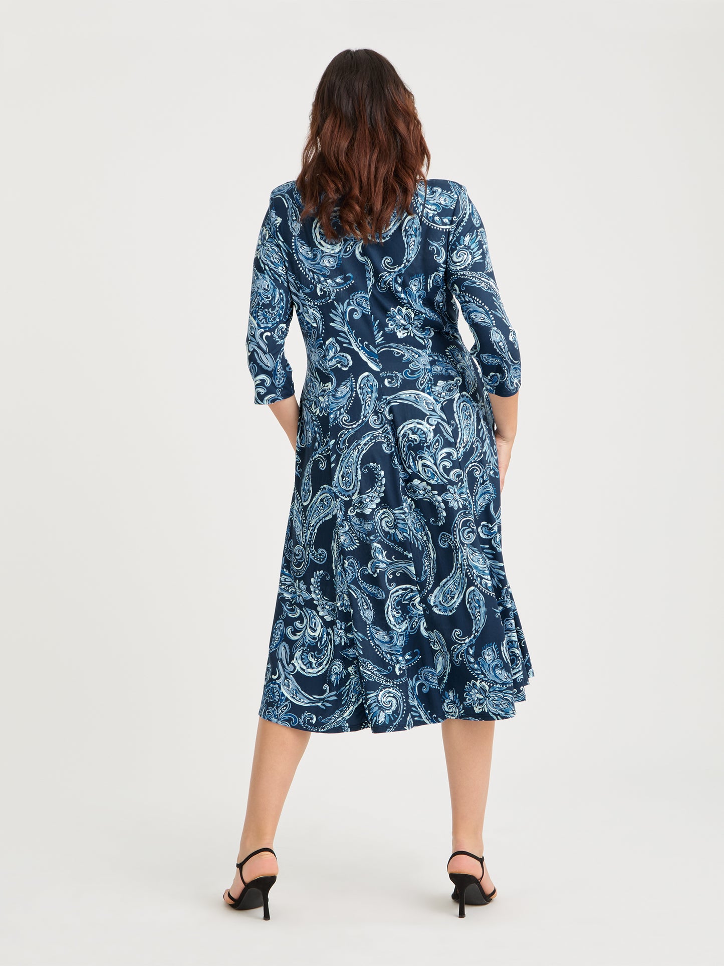 Claudia Navy Paisley Jersey Knot Front Dress