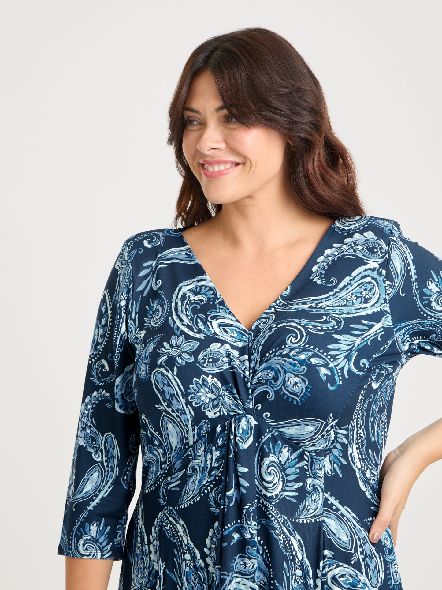 Claudia Navy Paisley Jersey Knot Front Dress