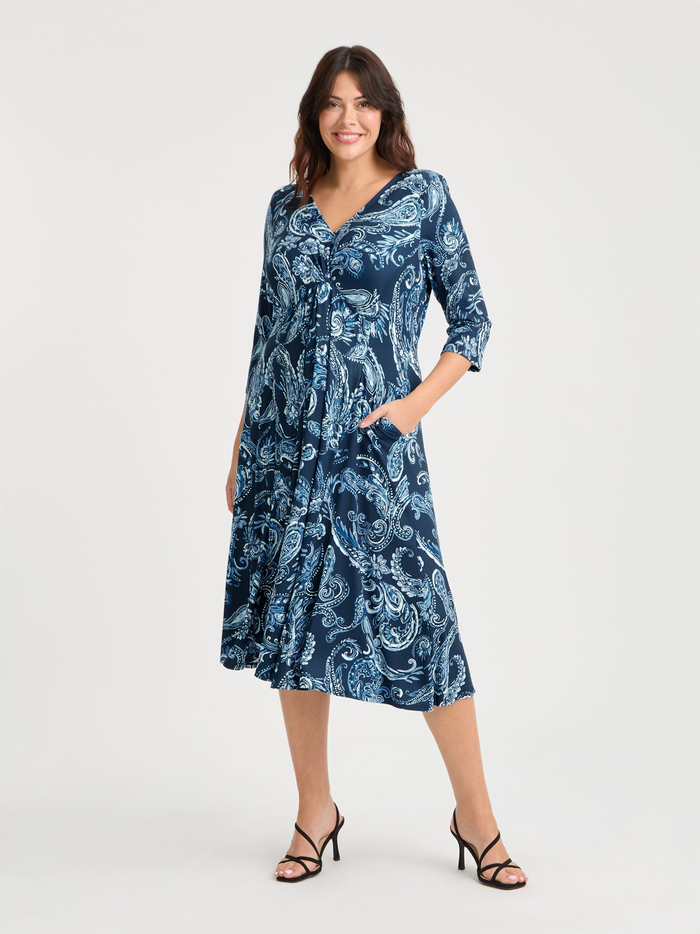 Claudia Navy Paisley Jersey Knot Front Dress