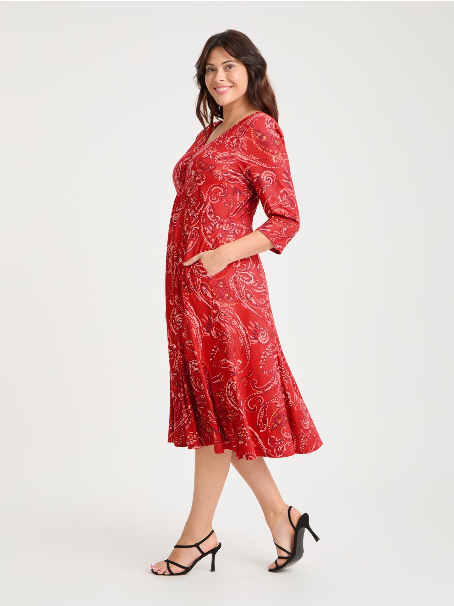 Claudia Red Paisley Jersey Knot Front Dress