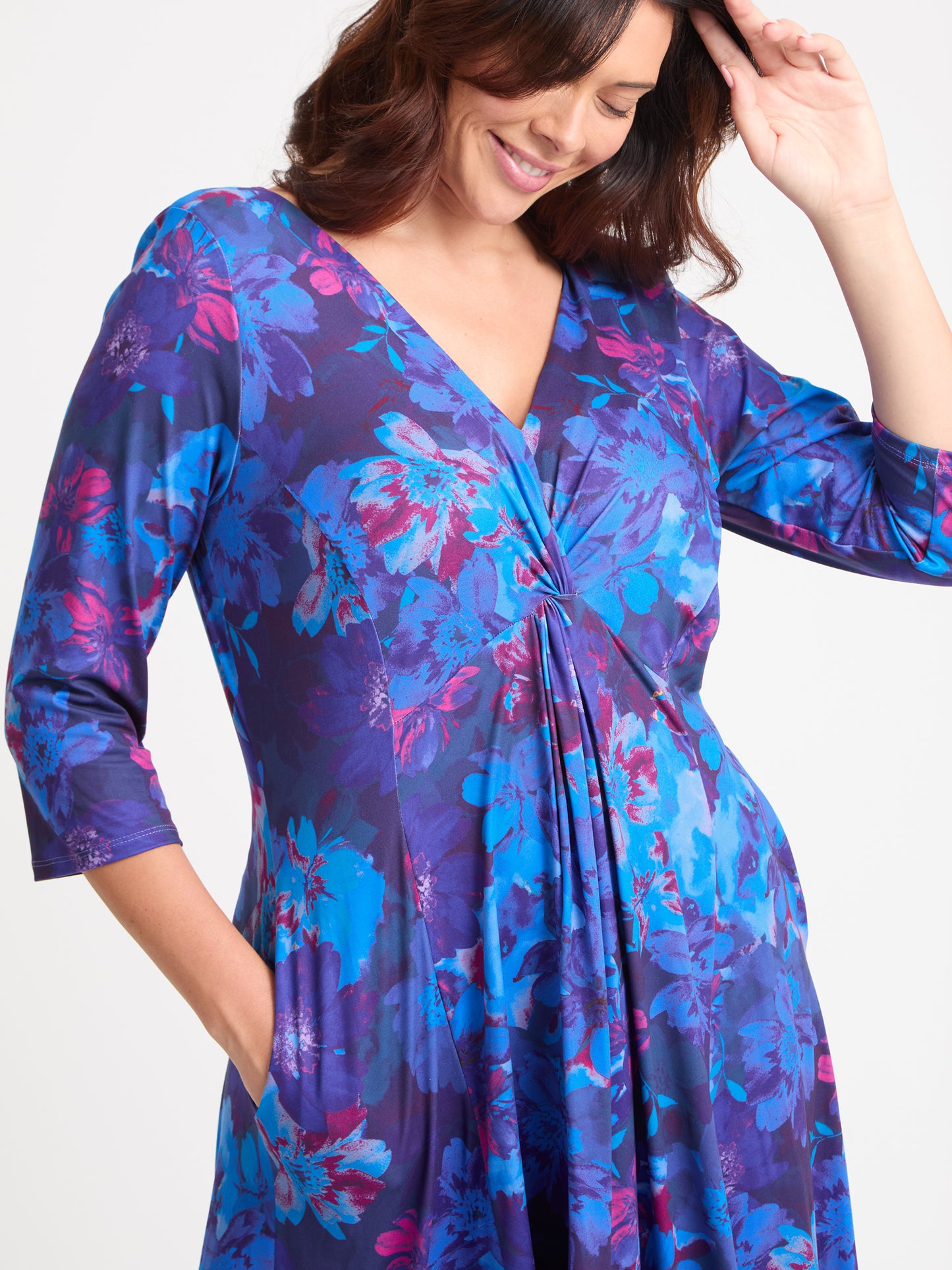 Claudia Blue Maroon Jersey Knot Front Dress