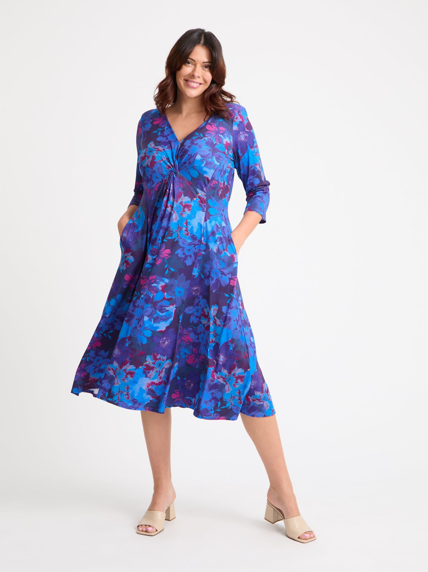 Claudia Blue Maroon Jersey Knot Front Dress