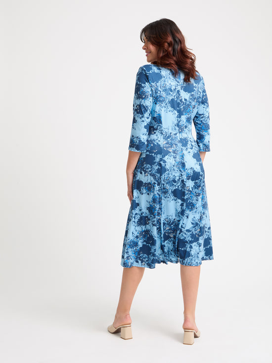 Claudia Blue Vintage Rose Jersey Knot Front Dress